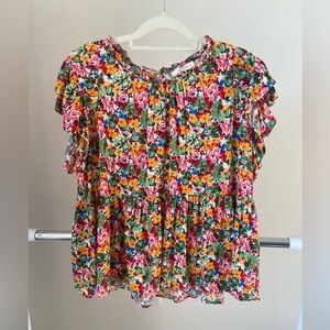 Umgee Vibrant Floral Ruffle Blouse